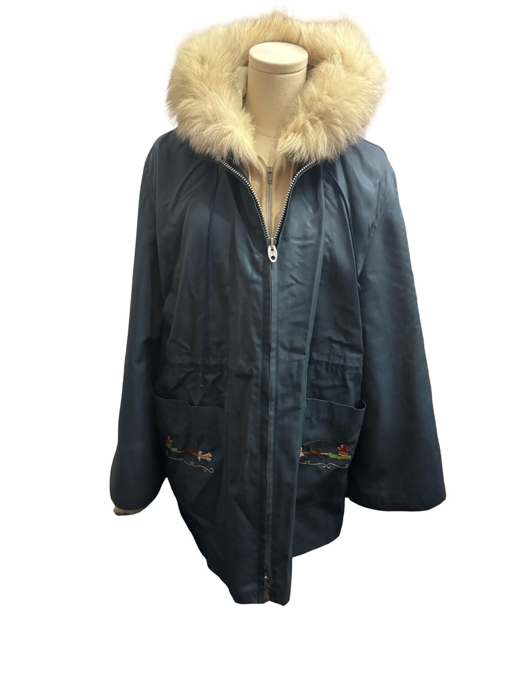 Vintage Teal Hooded Parka with Fur Trim *Rare
